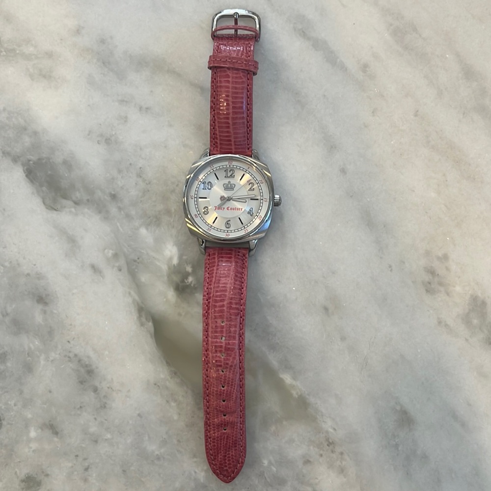 Women’s Juicy Couture Stainless Steel Watch with Pink Leather Strap